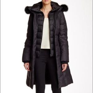 Soia & Kyo Black/Grey Fur Trim Hooded Down Parka Coat Parka Sz XS